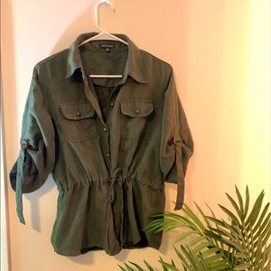 Women’s Notations Green 3/4 Sleeve Button Down BOHO Suede Top Medium